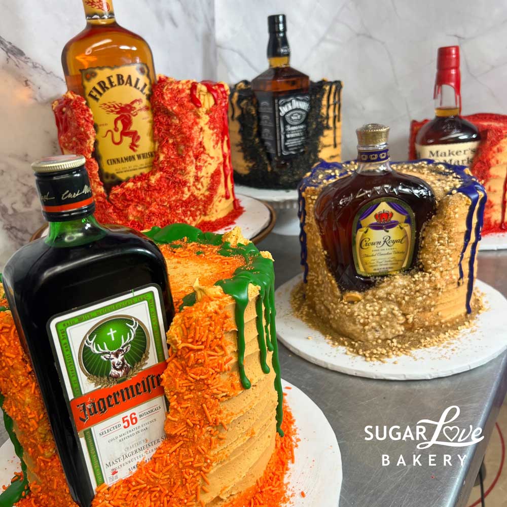 Liquor Themed Cake - Bottles must be provided by customer (Inscription on  Board) - We Create Delicious Memories - Oakmont Bakery